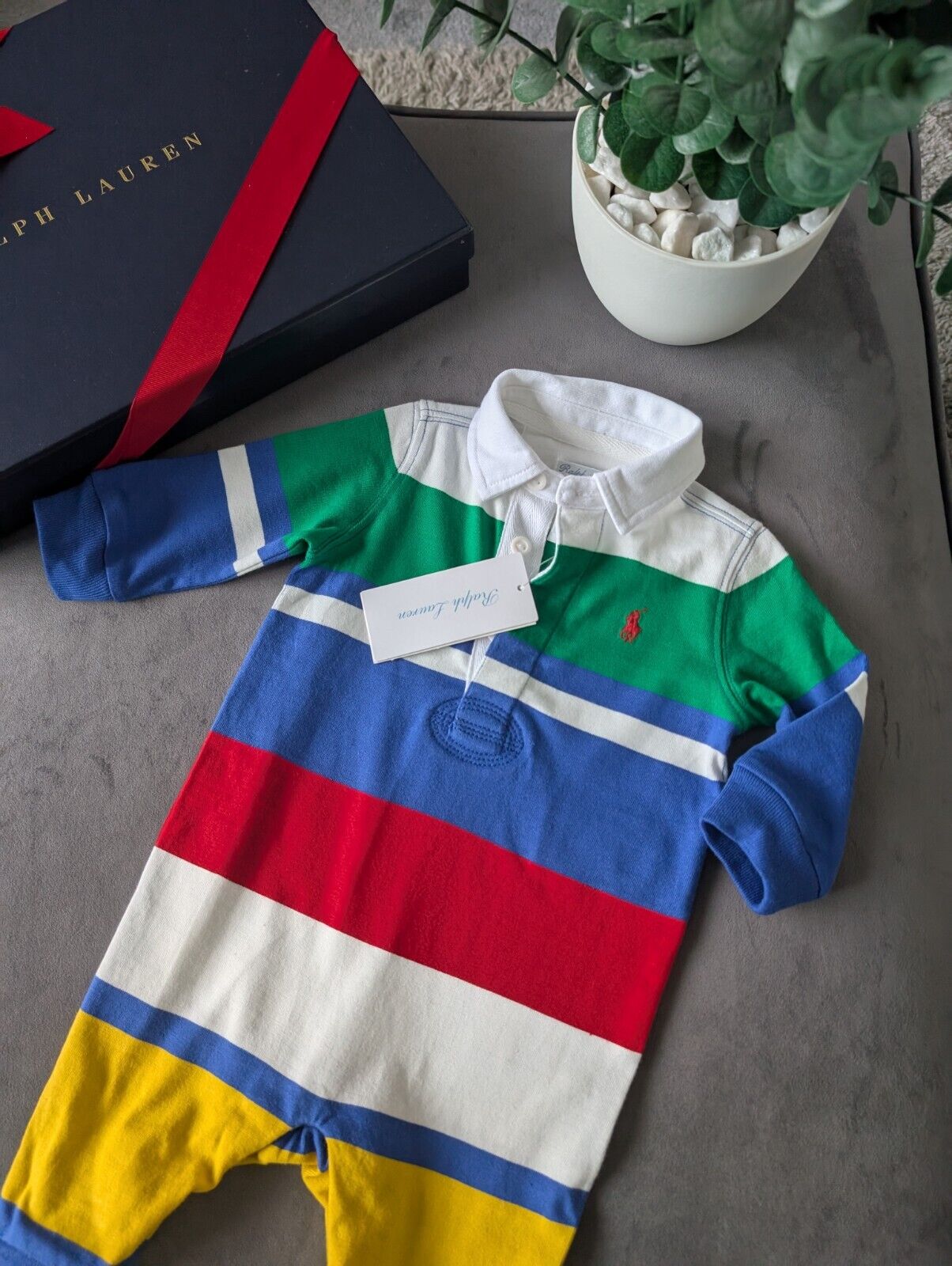 New Ralph Lauren Baby Boy Rainbow Babygrow All In One Rugby Gift Cute 0-3m Cute