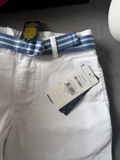 New Ralph Lauren Boys White Chino Shorts + Belt Smart Gift Age 5 Casual Summer