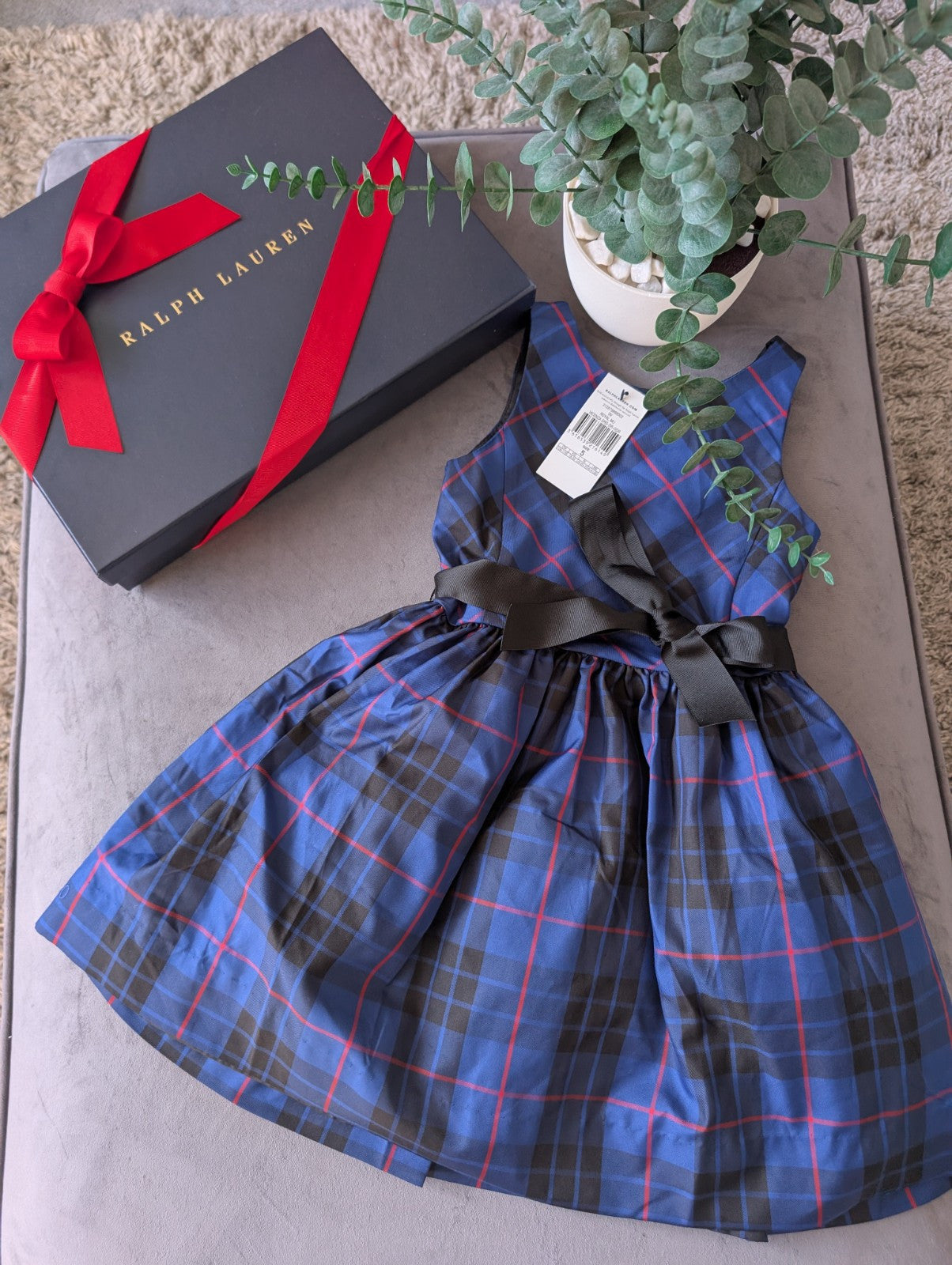 New Ralph Lauren Girls Tartan Plaid Pretty Blue Vincenza Dress Gift 5y Rrp £125