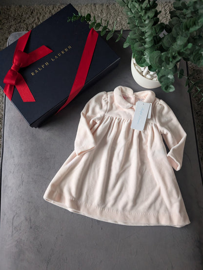 New Ralph Lauren Gorgeous Pink Scalloped Velvet Dress Baby Girl Gift 3-6m Cute