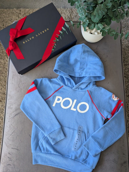 New Ralph Lauren Blue White Ski Club Jumper Unisex Hoodie Size 5-6Y Gift Kids