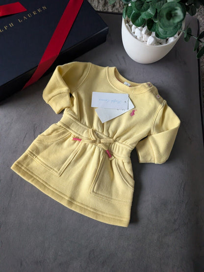 New Ralph Lauren baby Girls Yellow Sweater Jumper Dress Spring 0-3m Gift