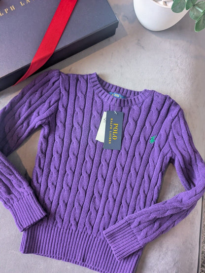 New Polo by Ralph Lauren Cable Knit Jumper Purple Boys 5 Years Gift Winter