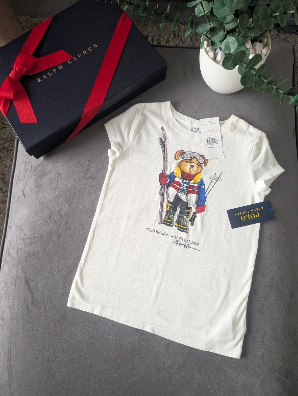 New Ralph Lauren Girls Bear Ski Short Seeve T Shirt 6-7yr Smart White Cute Gift