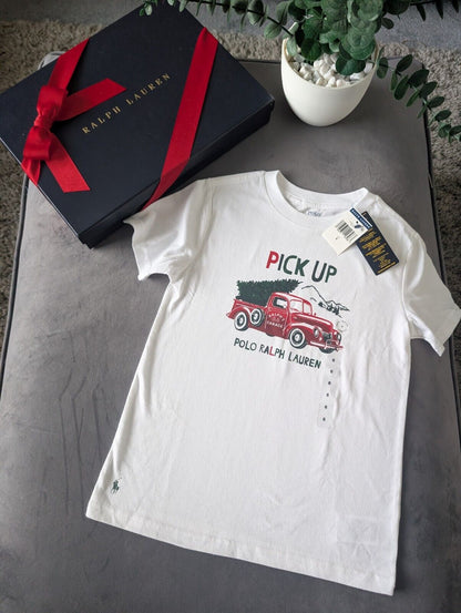 New Ralph Lauren Boys Christmas Tree's Truck T Shirt Smart Ivory 6yrs Gift Ralph