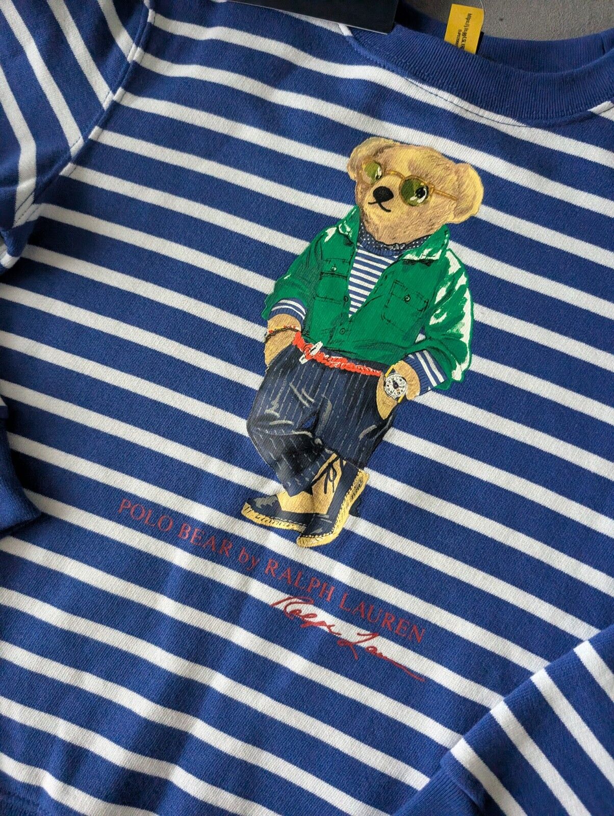 New Ralph Lauren Polo Bear Blue Stripe Sweatshirt Jumper Gift Casual Age 7yrs