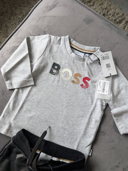 New Hugo Boss Grey Black Baby Full Jacket 0-6m Baby Boy Jogger + Top Set  Gift