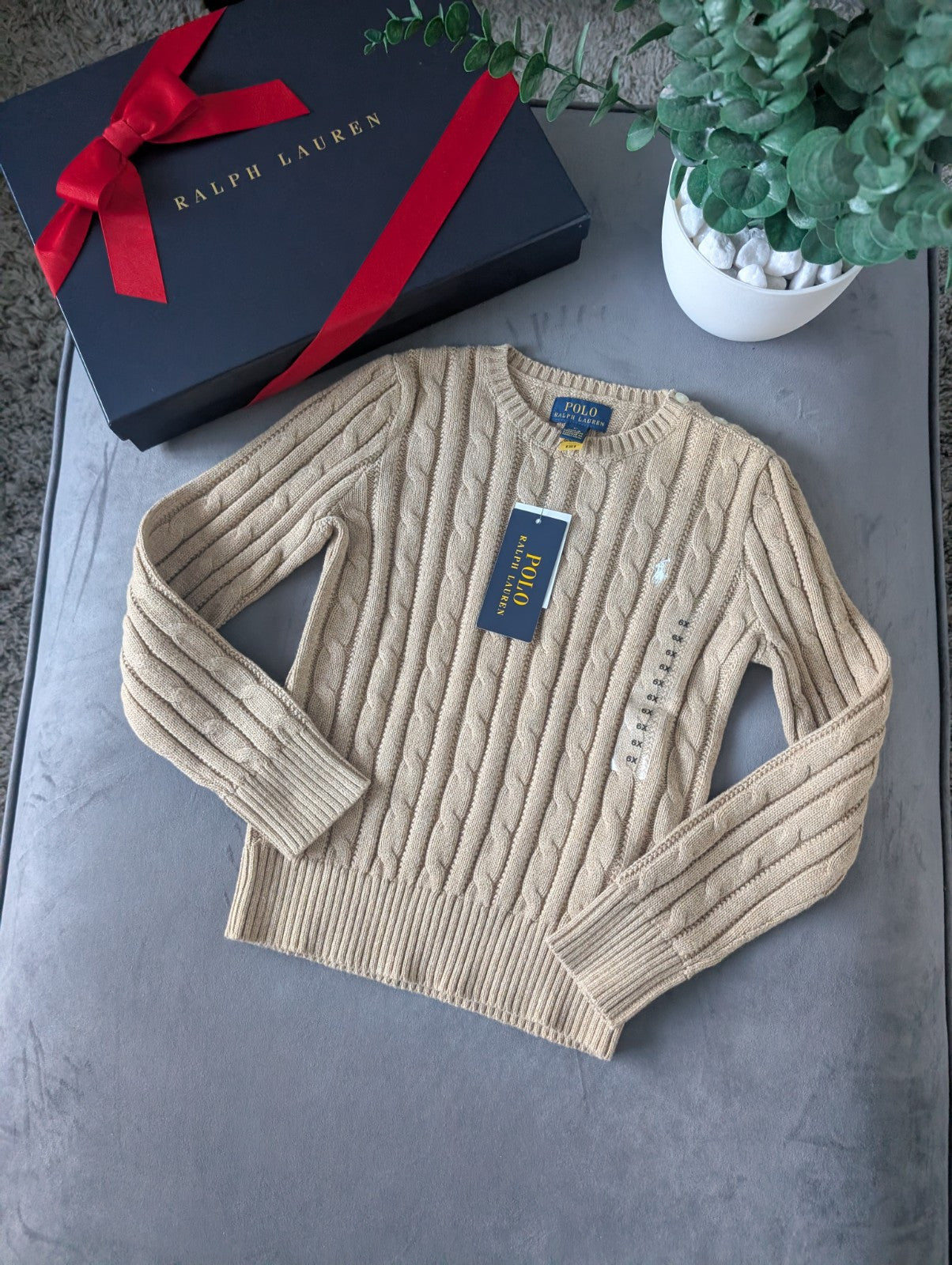 New Boys Ralph Lauren Beige cable knit long sleeve jumper Smart Casual Gift 6-7y