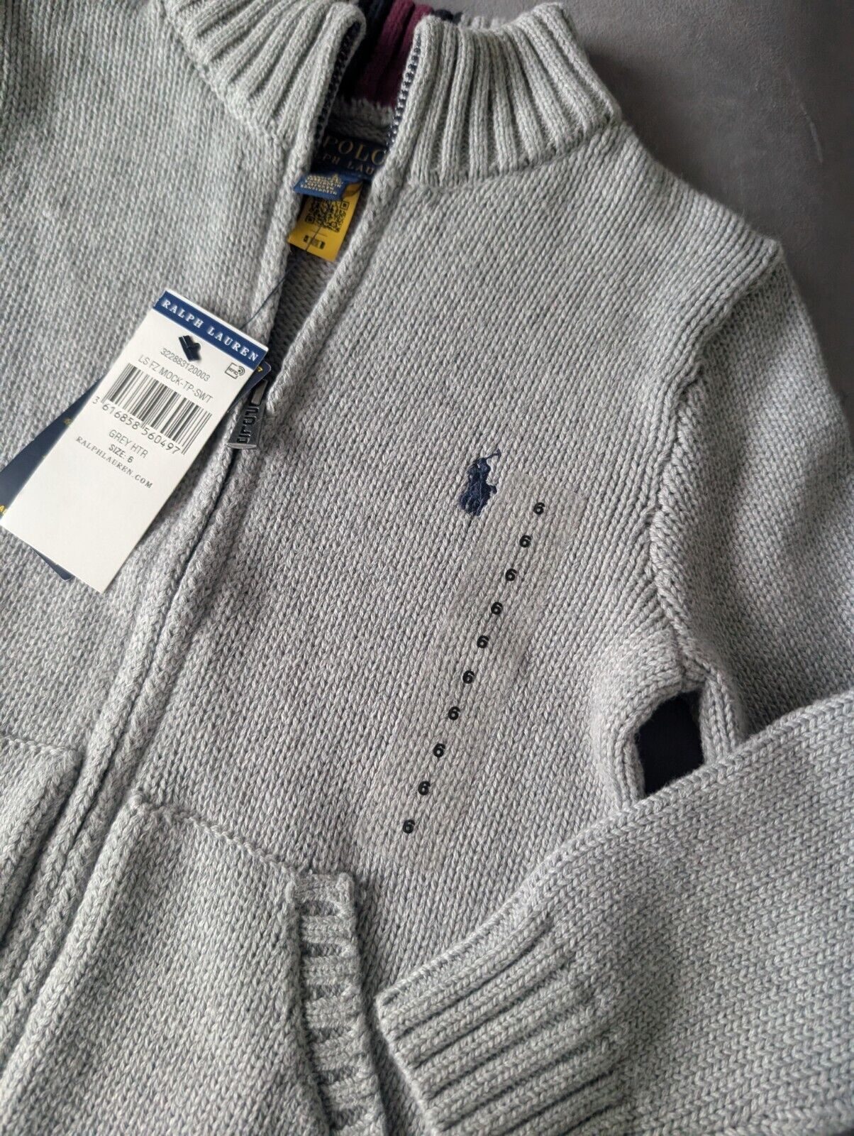 New 2024 Season Ralph Lauren boys smart Grey Full zip Grey knit jumper 5-6y