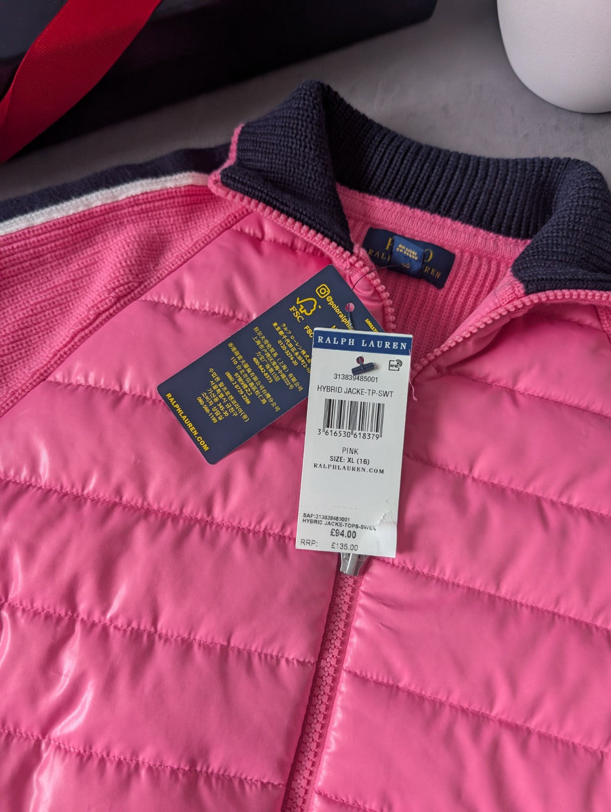 New Ralph Lauren Girls Pink Hybrid Knit Jacket Cotton Blend 16y £94 Gift Coat