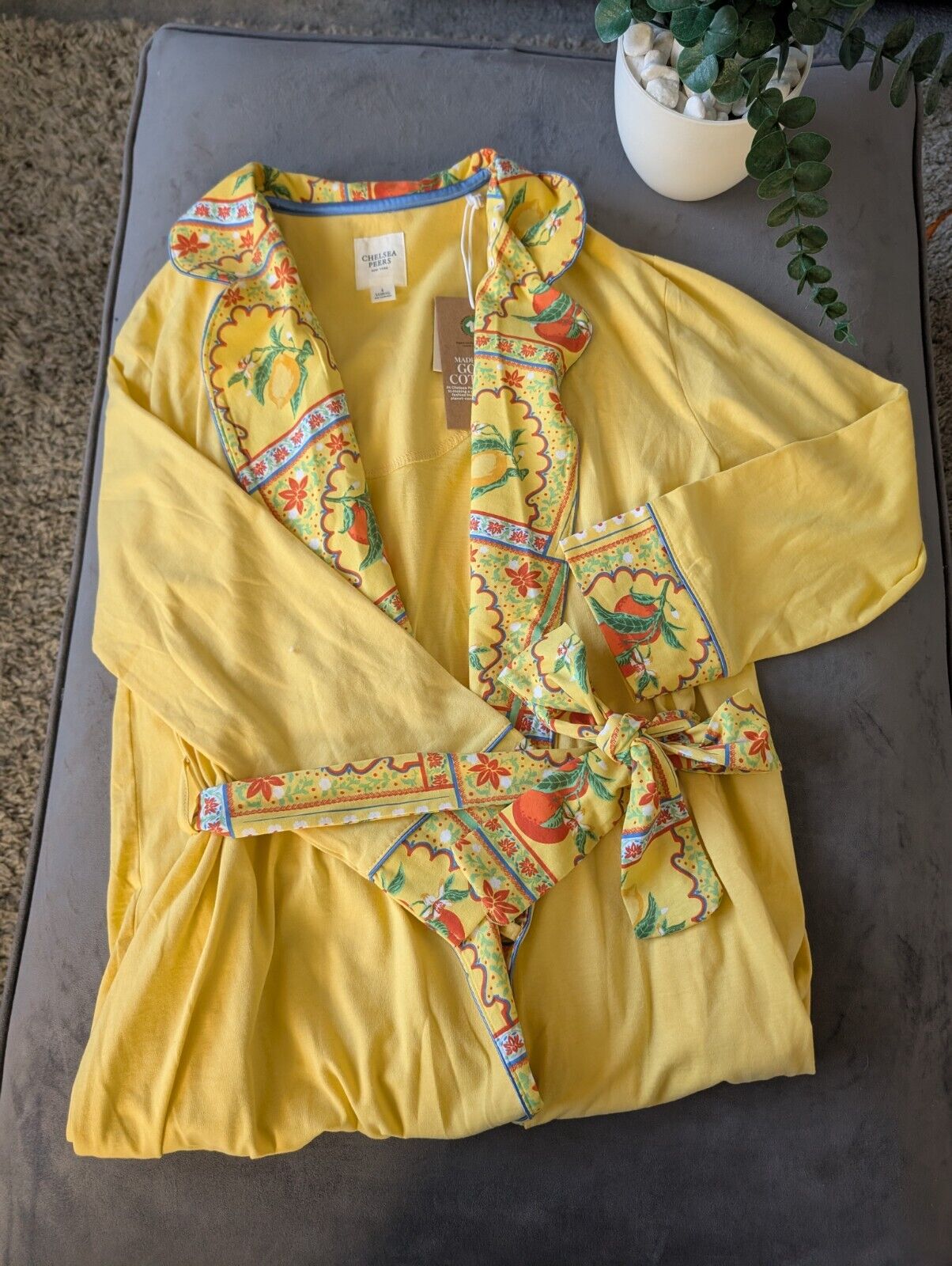 Chelsea Peers  Cotton Yellow Robe Dressing Gown Size XXS UK6 Bnwt lemons design