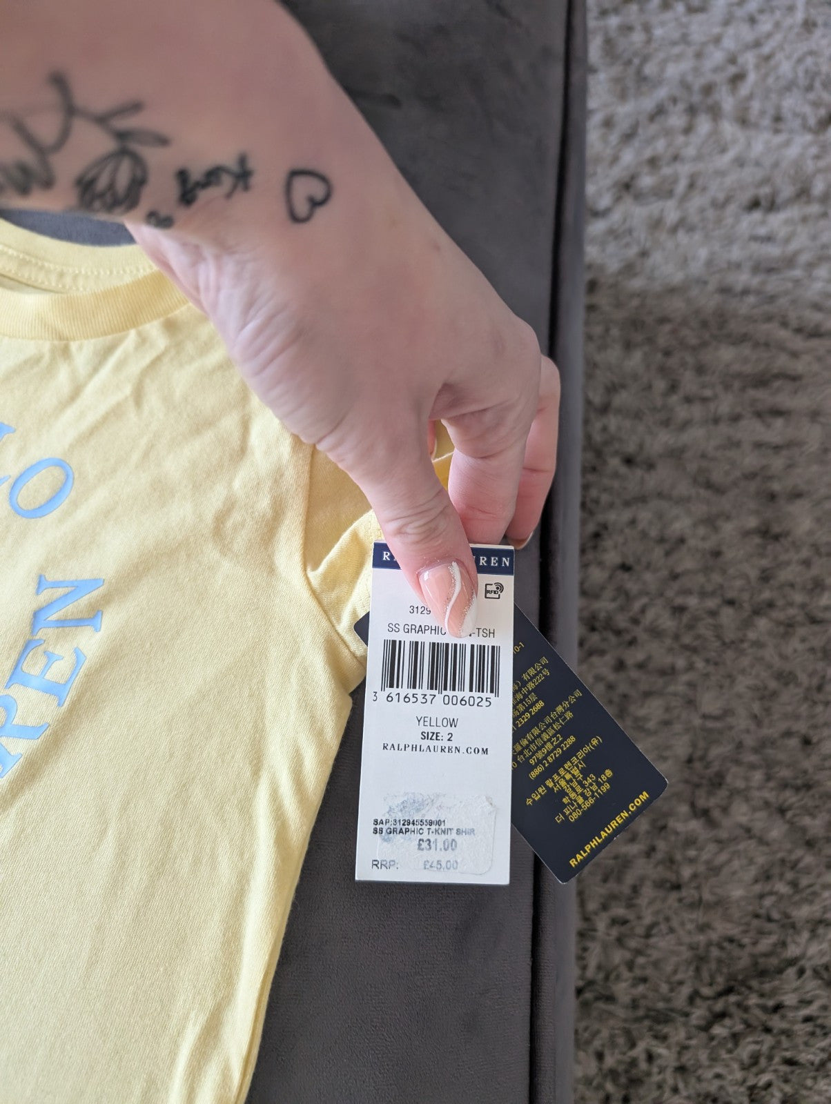 New Ralph Lauren Girls Yellow T Shirt + Blue Denim Boyfriend Jeans Summer 2yrs