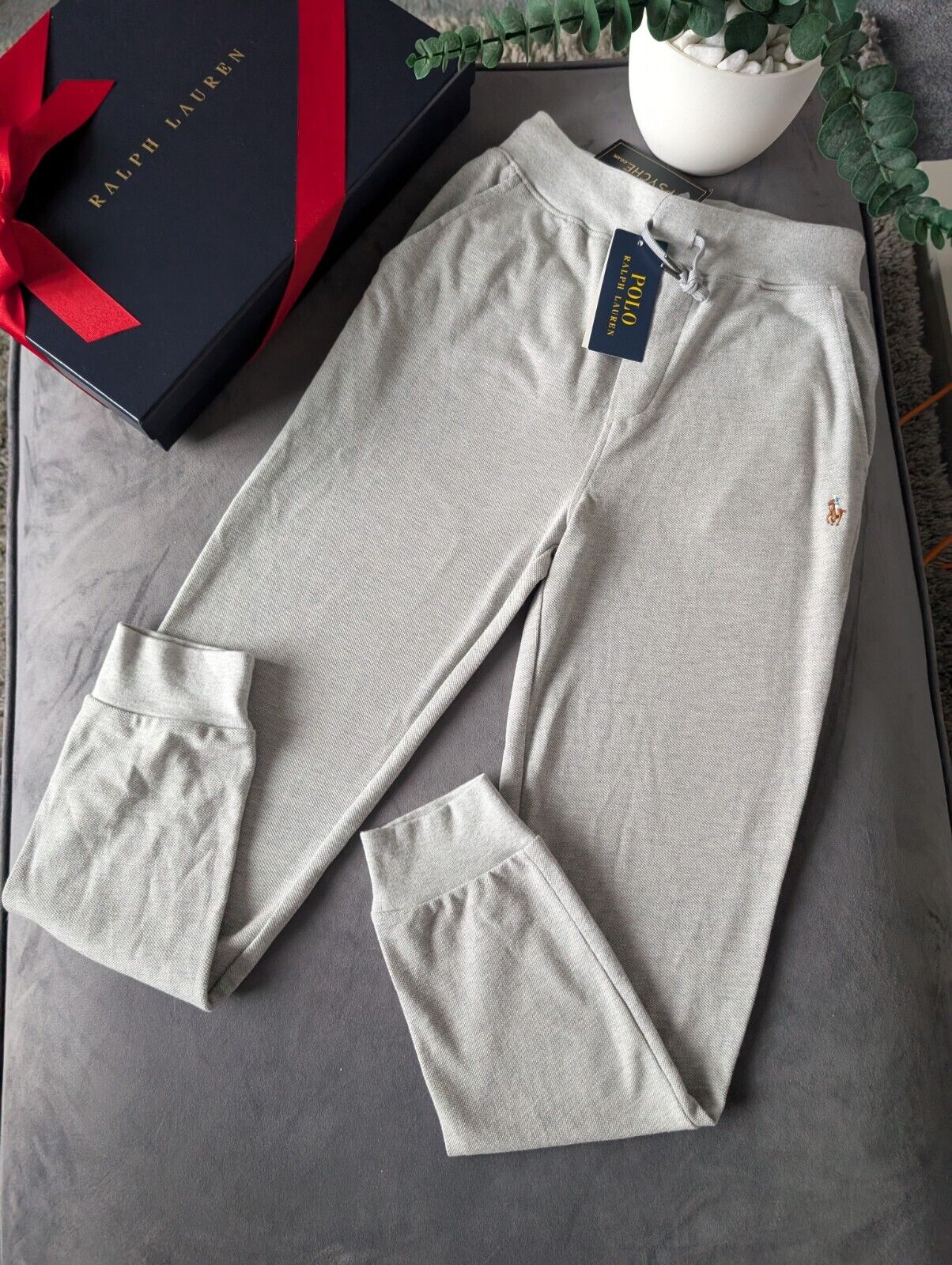 New Kids Grey Unisex Ralph Lauren Logo Jogging Bottoms In Heather Age 8 RRP £64