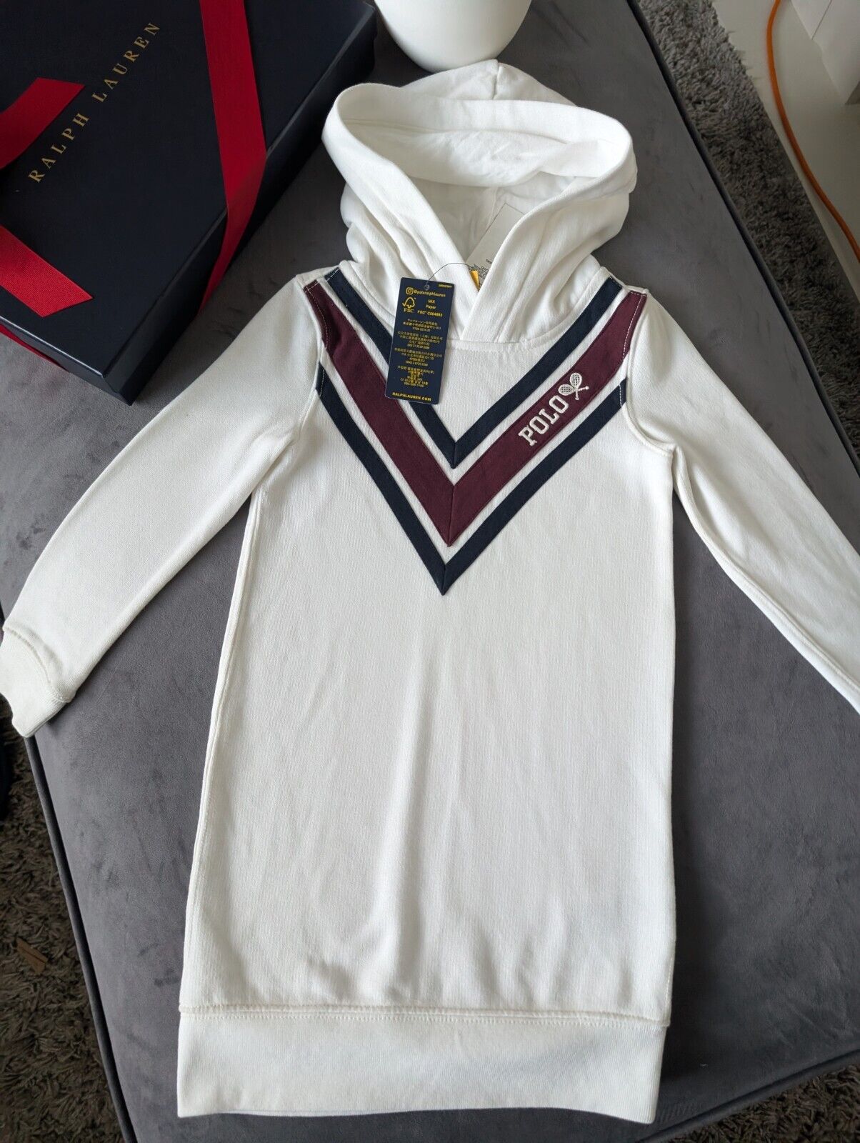 New Girls Polo Ralph Lauren White Hooded Dress Jumper Dress Age 4 Gift  £73