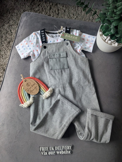 New Ted Baker Baby Boy Occasion Dungaree All In One Grey Smart Romper 3-6m Gift