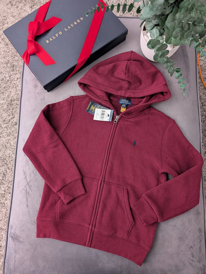 New Ralph Lauren Burgundy Film Zip Unisex Hoodie Size Kids 6-7 Yrs Gift Jumper