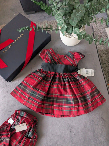 New Ralph Lauren tartan girls vincenza fit flare party dress 9-12m gift cute party