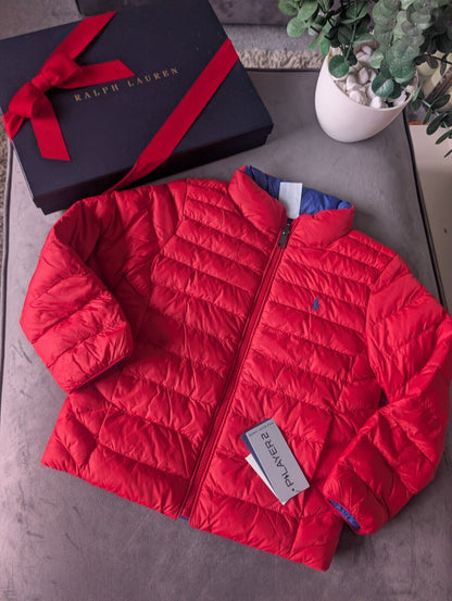 New Ralph Lauren Boys P-Layer 2 Reversible Jacket Coat Red Blue All Weather 6yrs