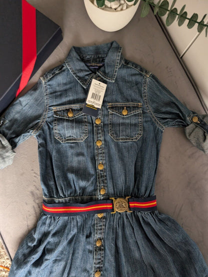 New Ralph Lauren girls denim style shirt dress belted occasion 7 Yrs occasion smart gift