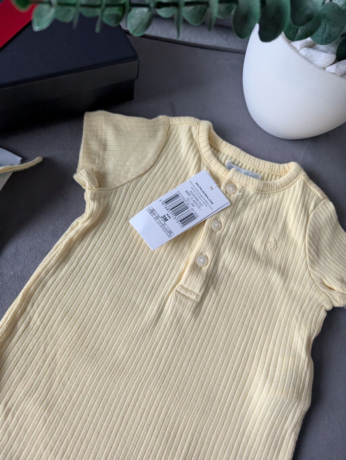 New Ralph Lauren Baby Boy Romper Yellow + Bib Pony Logo Gift New 0-3m  £70