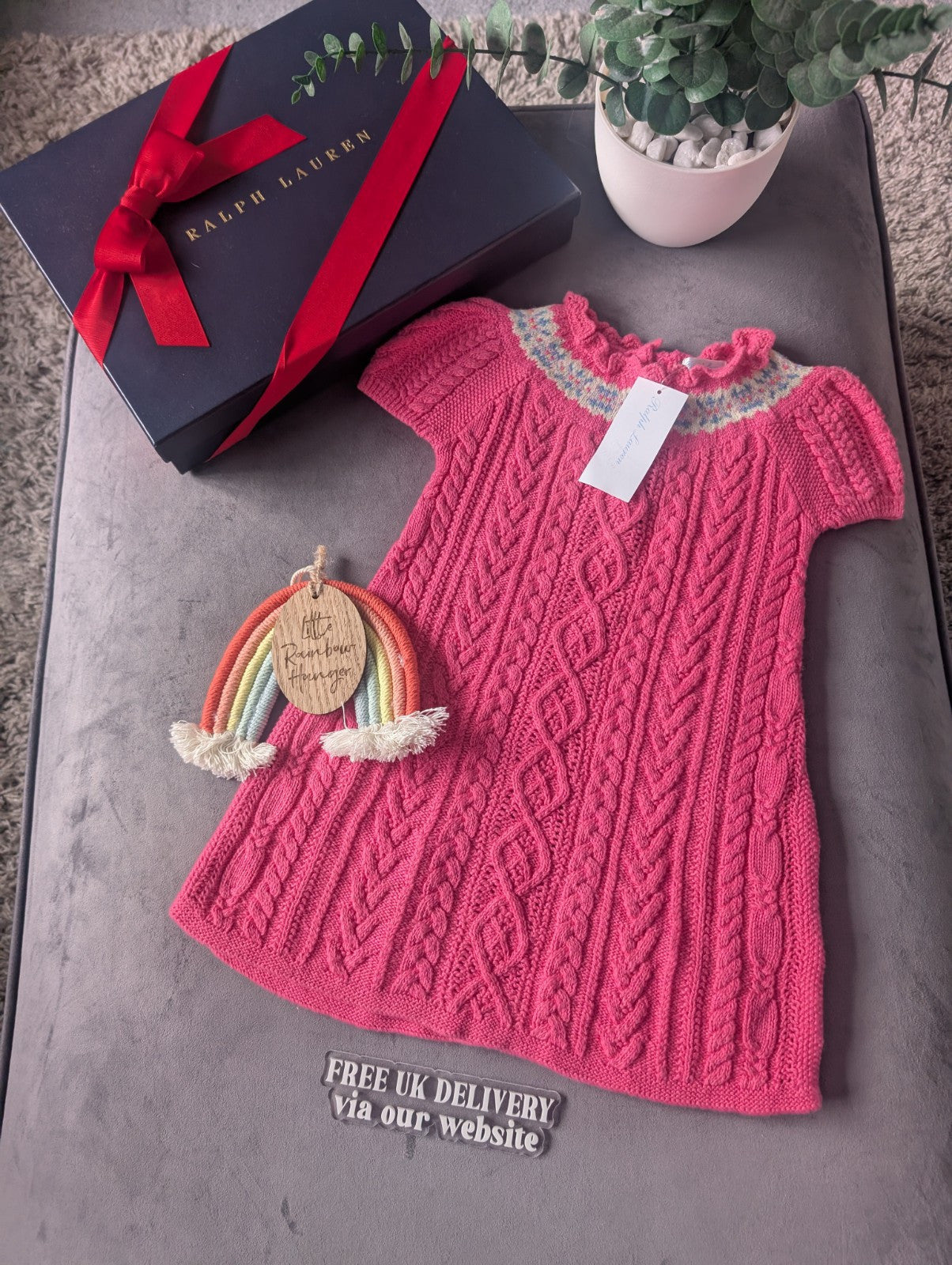 New Stunning Polo Ralph Lauren Cable Knit Pink Pretty Dress 18-24m Gift Spring