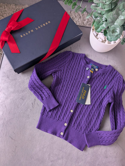 New Ralph Lauren Girls Knitted Cardigan 5 Years BNWT Gift Smart Deep Purple