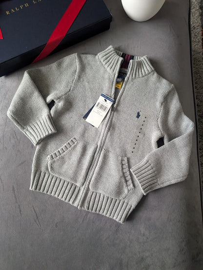 New 2024 Season Ralph Lauren boys smart Grey Full zip Grey knit jumper 5-6y