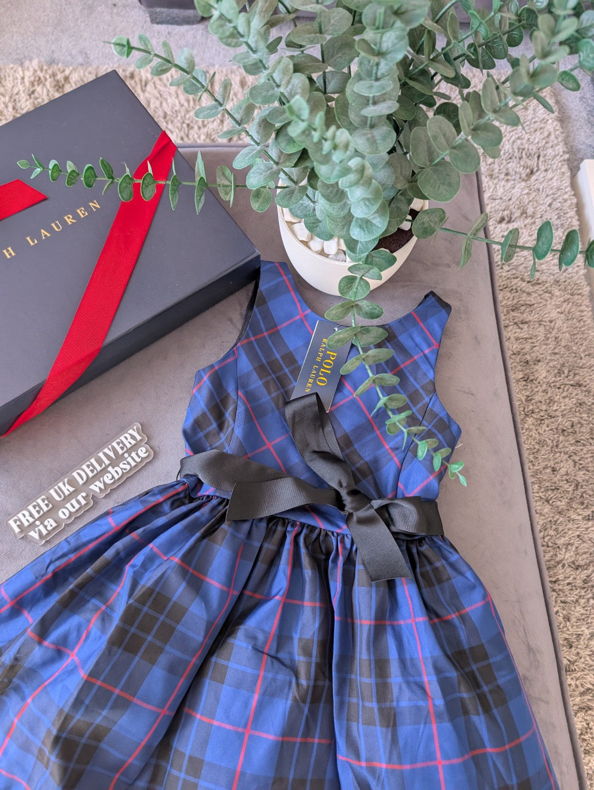 New Ralph Lauren Girls Tartan Plaid Pretty Blue Vincenza Dress Gift 5y Rrp £125