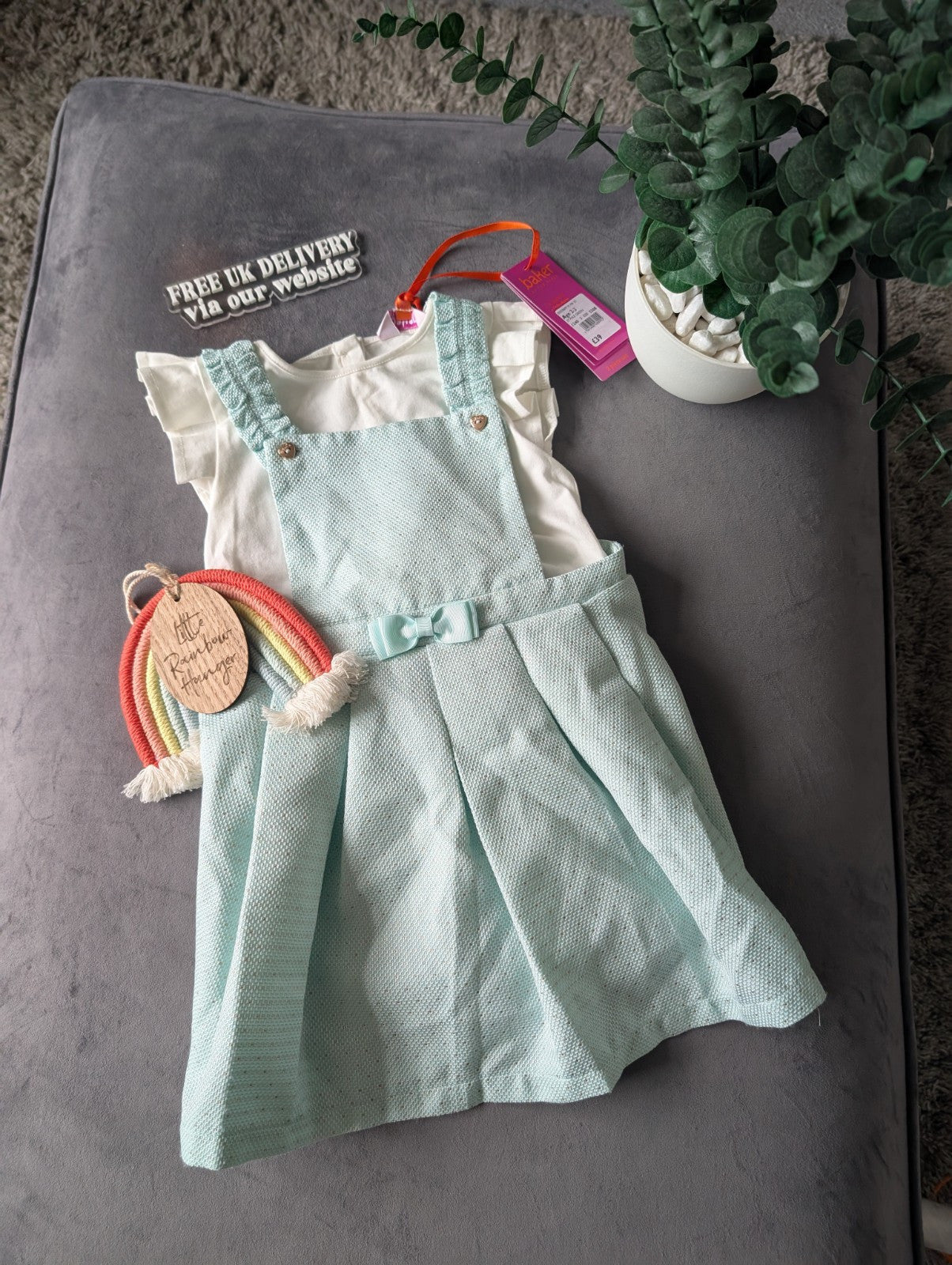 New Girls Ted Baker Mint Pinafore Glitter Dress 2 Pcs Set Occasion 2-3yr Pretty