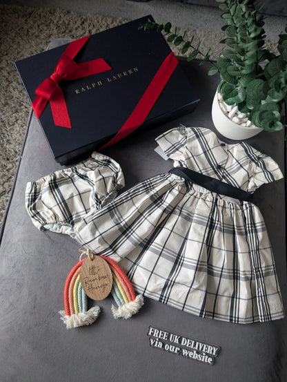 New Ralph Lauren Girls Tartan Plaid Pretty Black Vincenza Dress Ivory Gift 3-6m