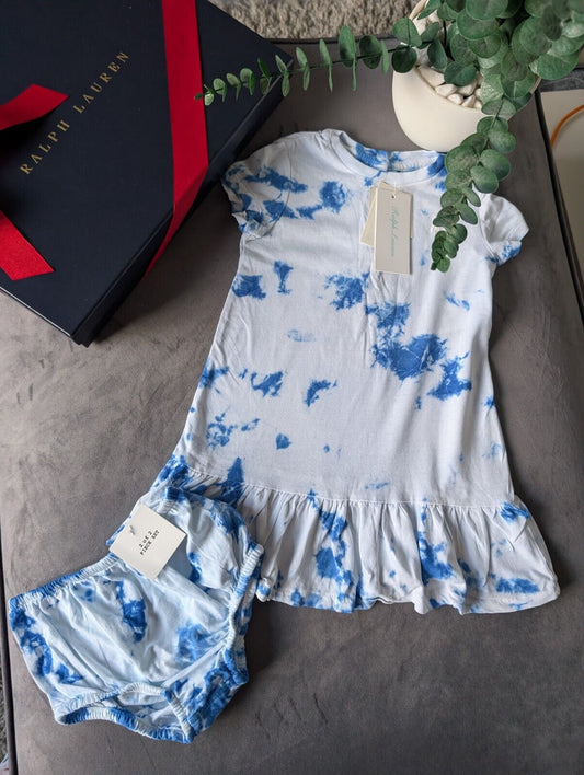 New Ralph Lauren Baby Girls Tie Dye 18m Dress Ruffle Spring Summer + Bloomers