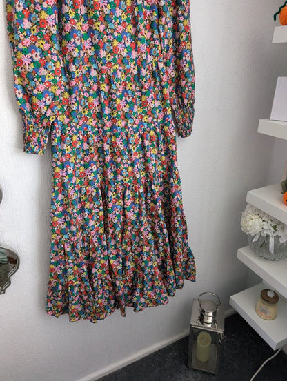 New Boden Glorious British Style Ditsy Floral Maxi Tiered Dress Uk 10 R Autumn