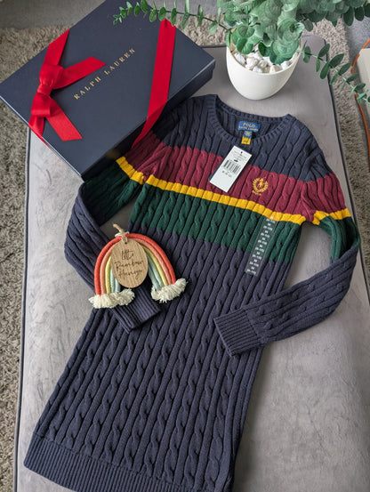 New Ralph Lauren Girls Stripe Cable Knit Jumper Dress Gift RRP £149 8-10yrs