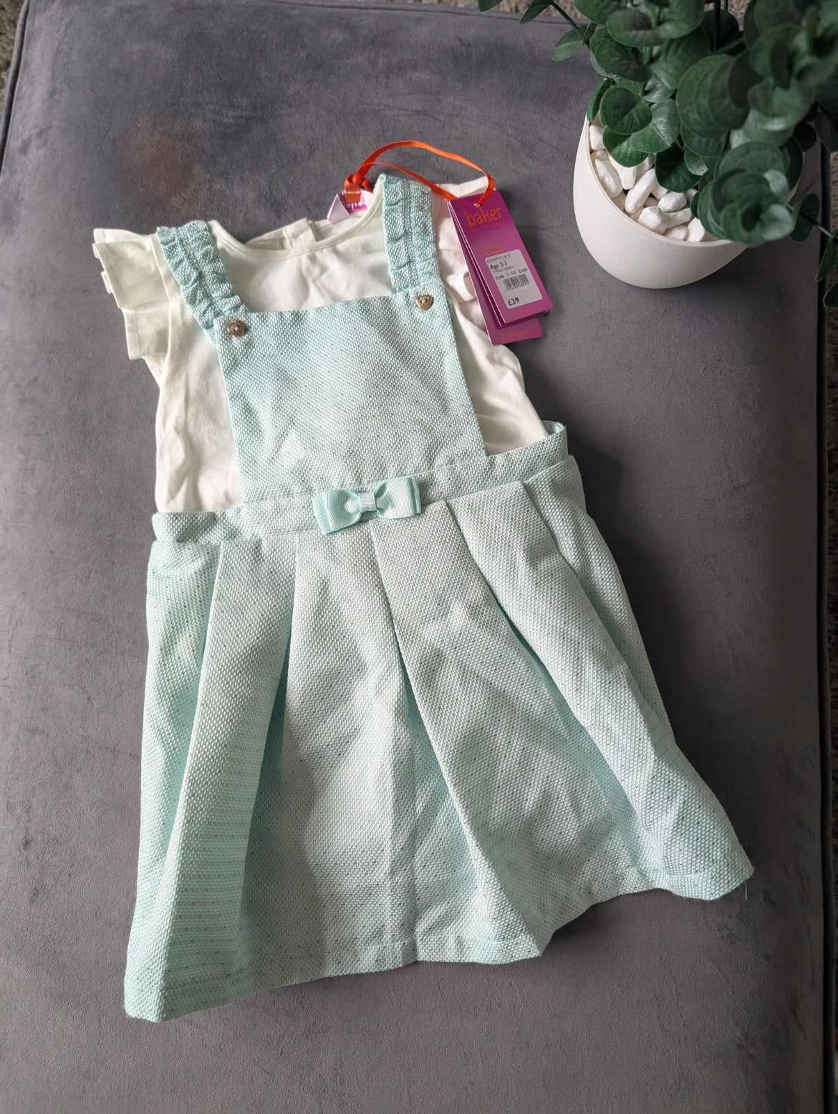 New Girls Ted Baker Mint Pinafore Glitter Dress 2 Pcs Set Occasion 2-3yr Pretty