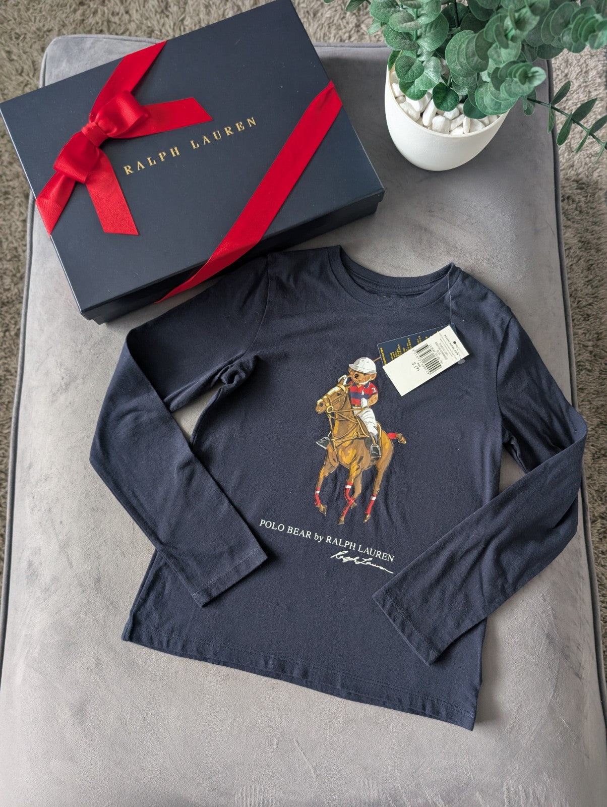 New Ralph Lauren Girls Horse Long Seeve T Shirt 6-7yr Smart Navy Cute Gift