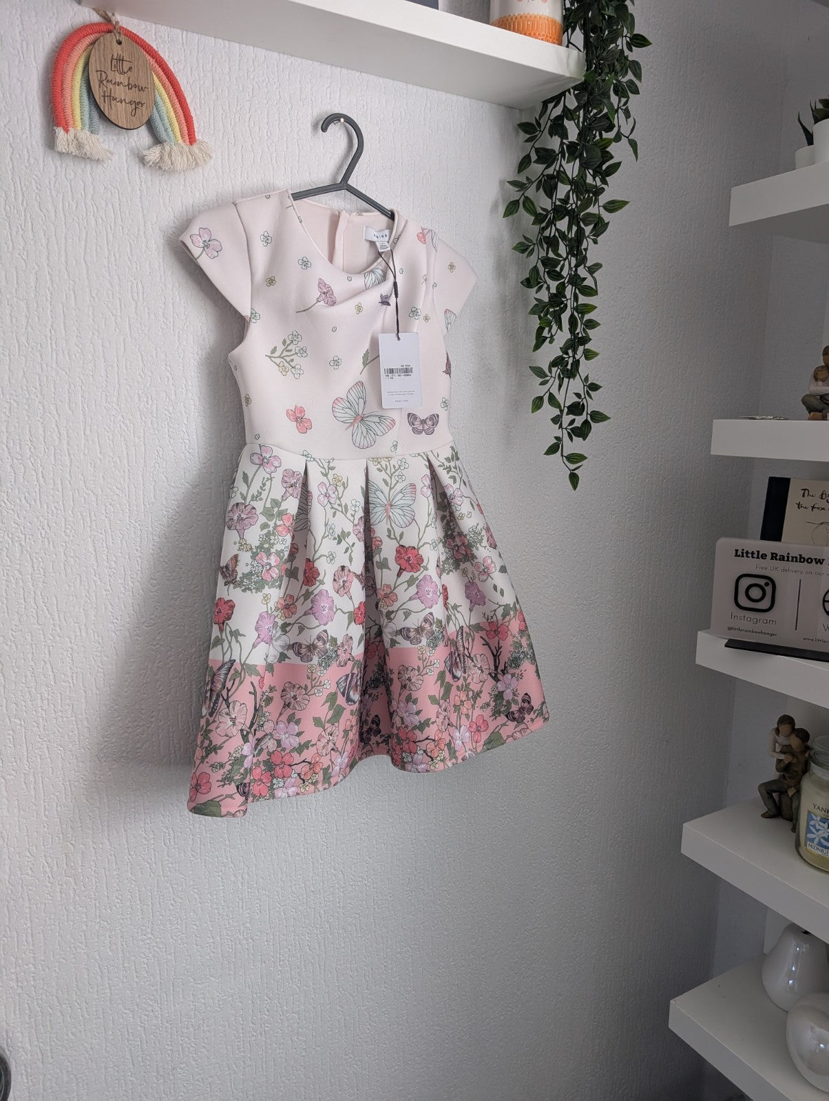 New REISS Butterfly Floral PRINTED SCUBA DRESS 7-8y Gift Pink Occasion Spring