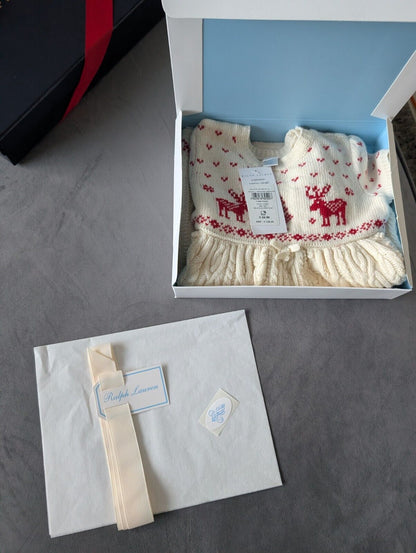 New stunning girls Ralph Lauren Christmas cable knit dress + gift box 9-12m Gift