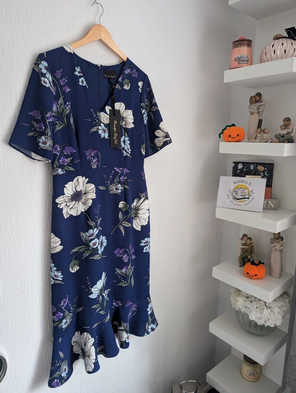 New Phase Eight Blue Cheryl Printed Short Sleeves Cocktail Midi Dress UK12  £120