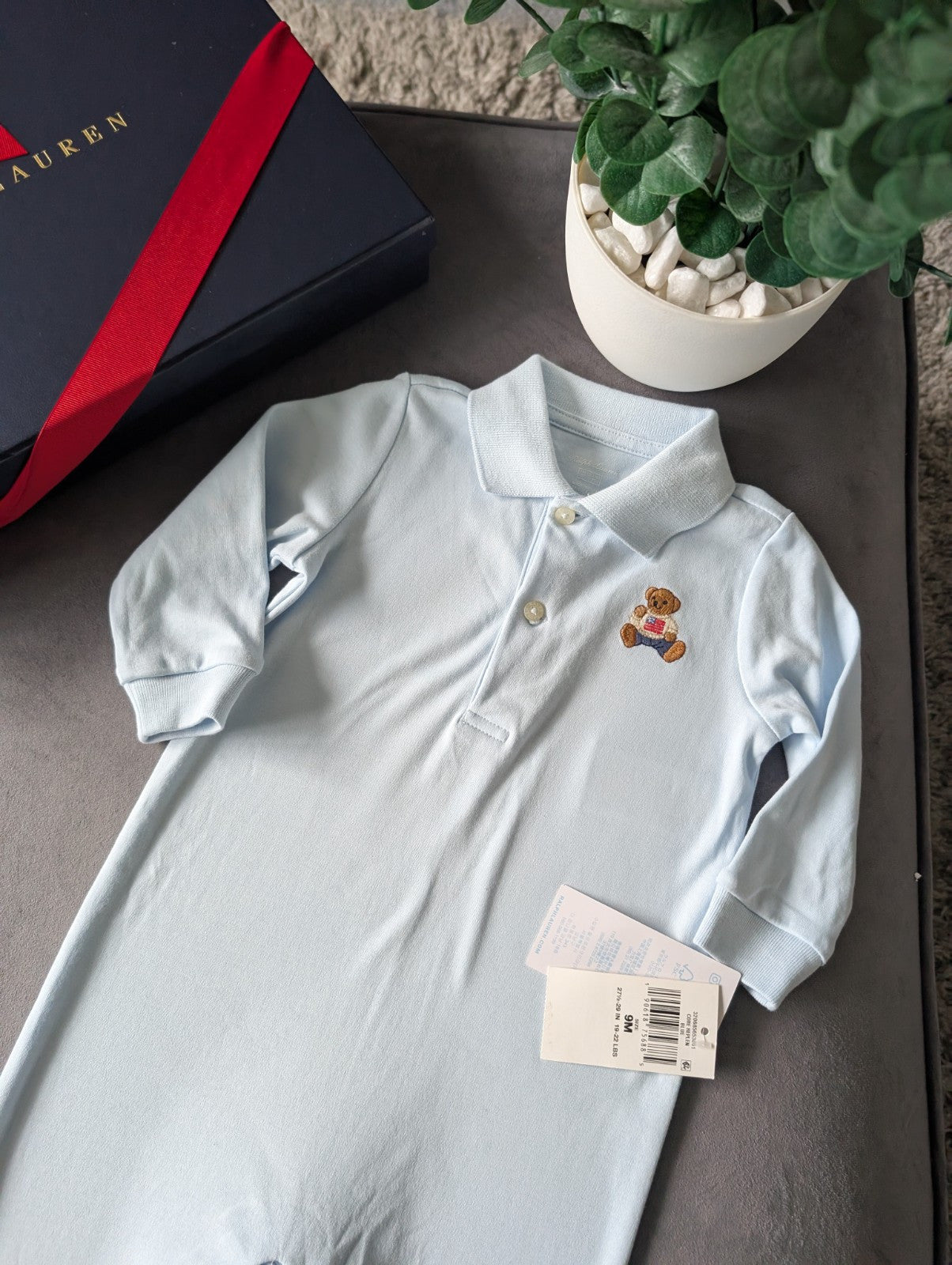 New Ralph Lauren Baby Boys Bear Embroidered All In One Sleep suit Gift 9m £60rrp