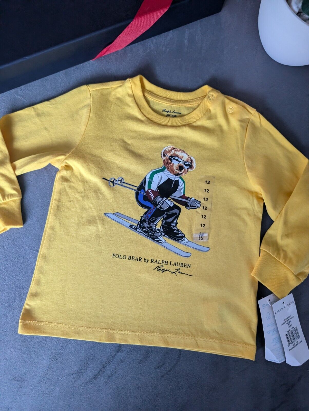 New Polo Ralph Lauren Unique Ski Yellow Polo Bear Long Sleeve T-Shirt 12-18m