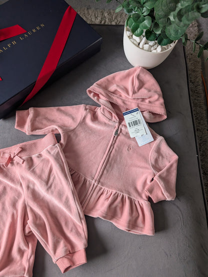 New Gorgeous Ralph Lauren Pink Scalloped Baby Girl Tracksuit 0-3m Gift Velvet