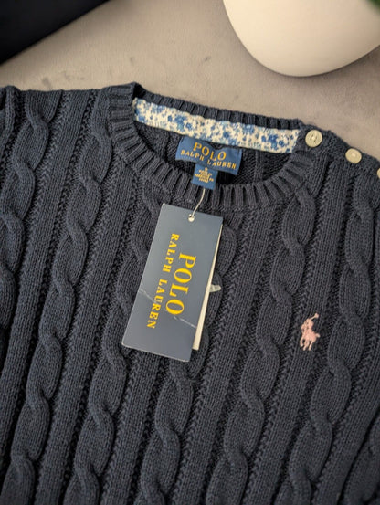 New Polo by Ralph Lauren Cable Knit Jumper Navy Girls 4-5 Years Smart Warm Gift