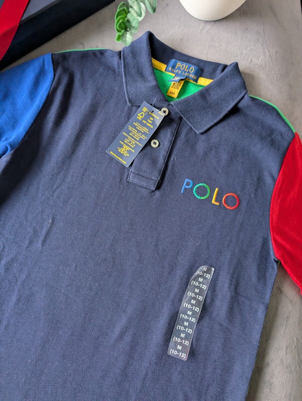 New Ralph Lauren Boys Colour Block Short Sleeve Polo Red Blue Navy 10-12y Boys