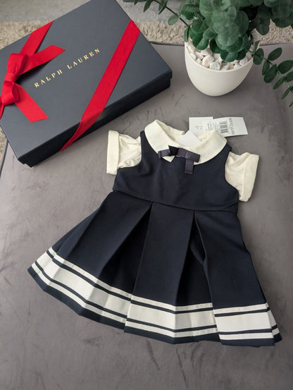 New Luxury Ralph Lauren Nautical Dress Baby Girls Occasion Smart 3-6m Gift Navy