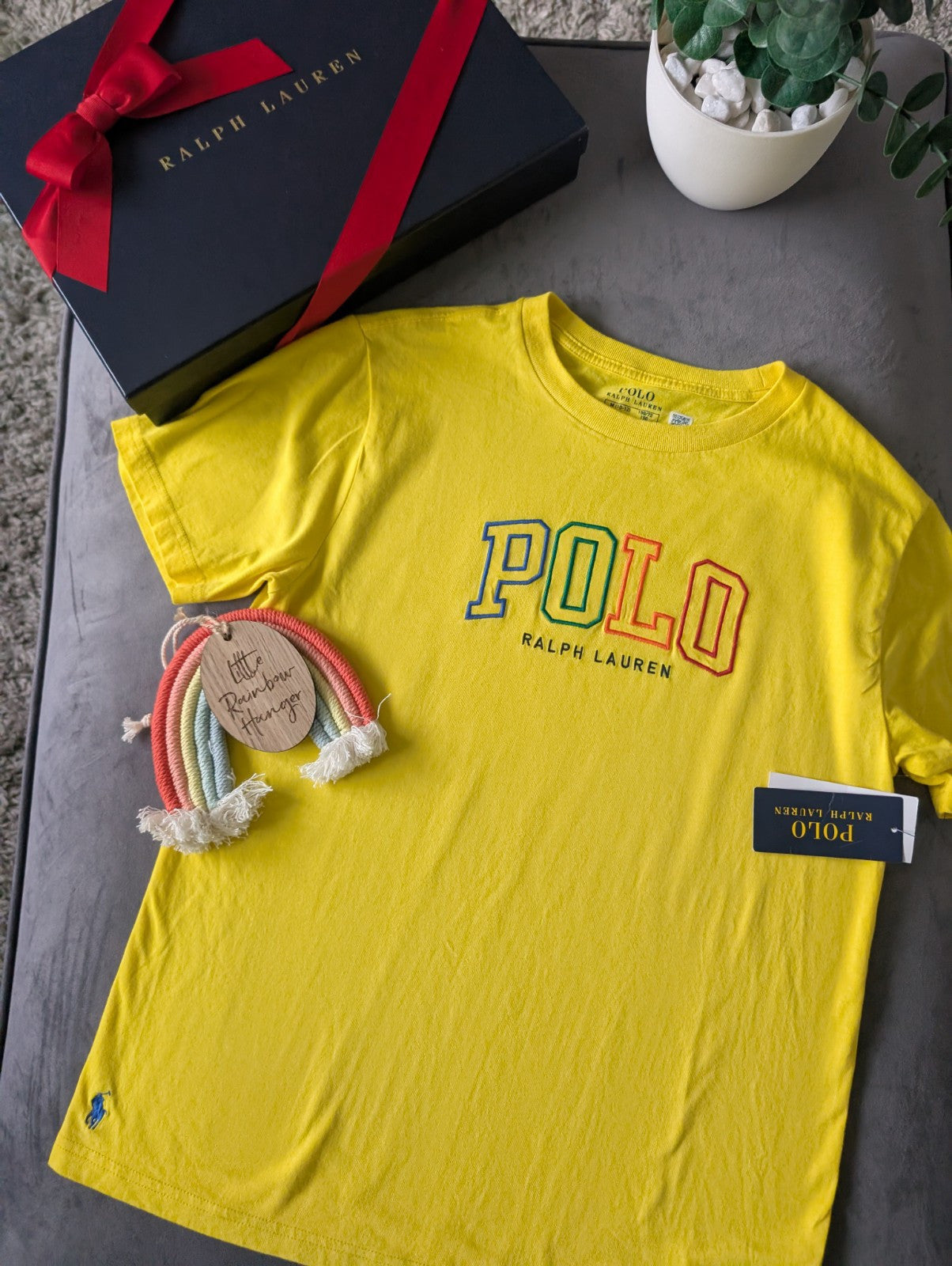 New Ralph Lauren Boys Embroidery Graphic Logo T Shirt Yellow 10-12y Gift Casual