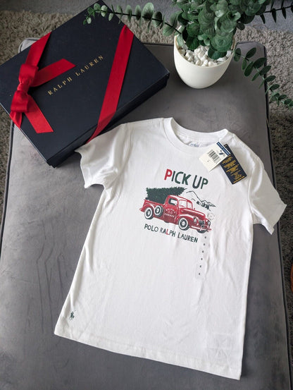 New Ralph Lauren Boys Christmas Tree's Truck T Shirt Smart Ivory 6yrs Gift Ralph