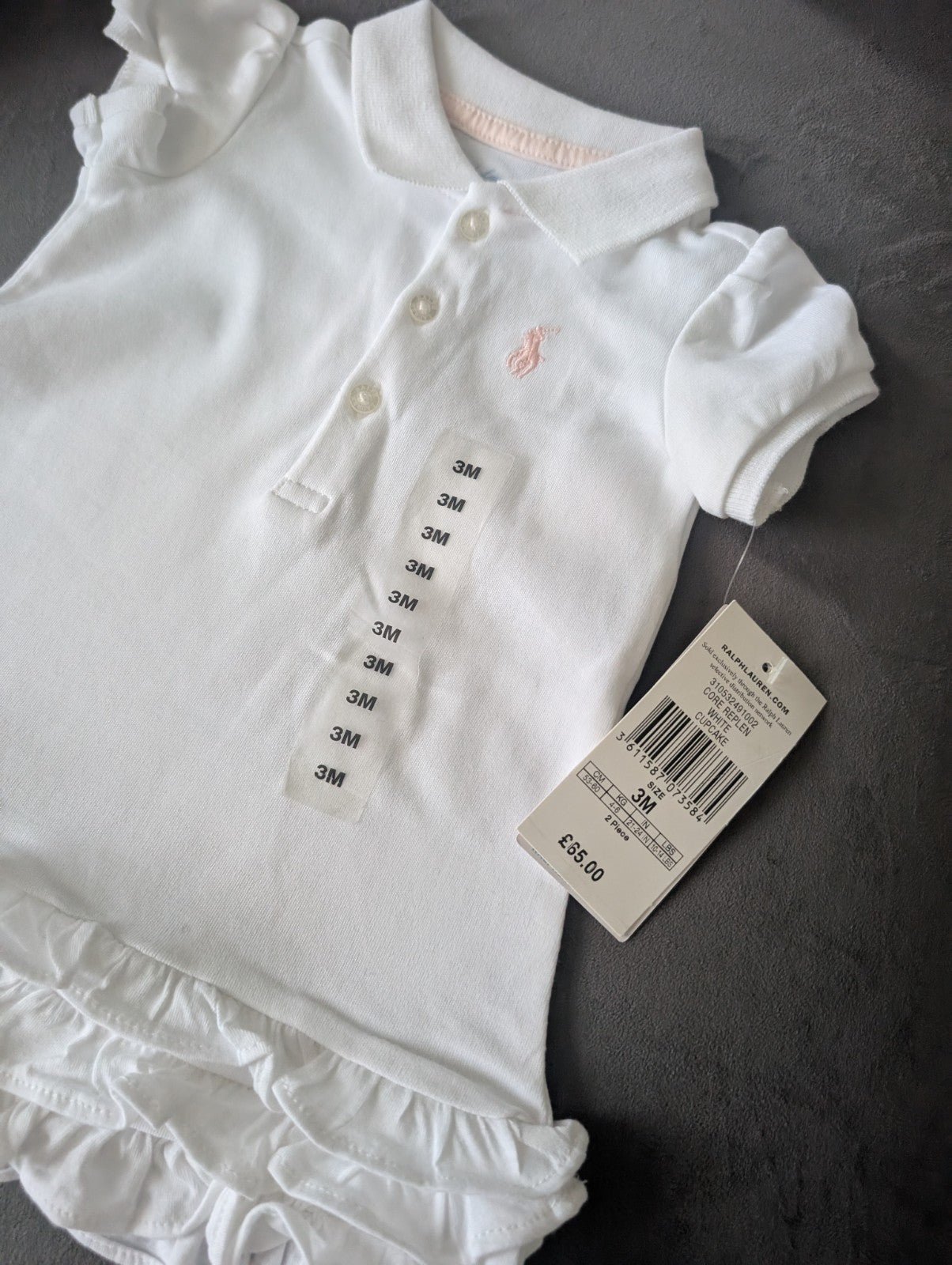 New Ralph Lauren Cupcake Pastel White Baby Girls Frill  Polo Dress 3 Months Gift