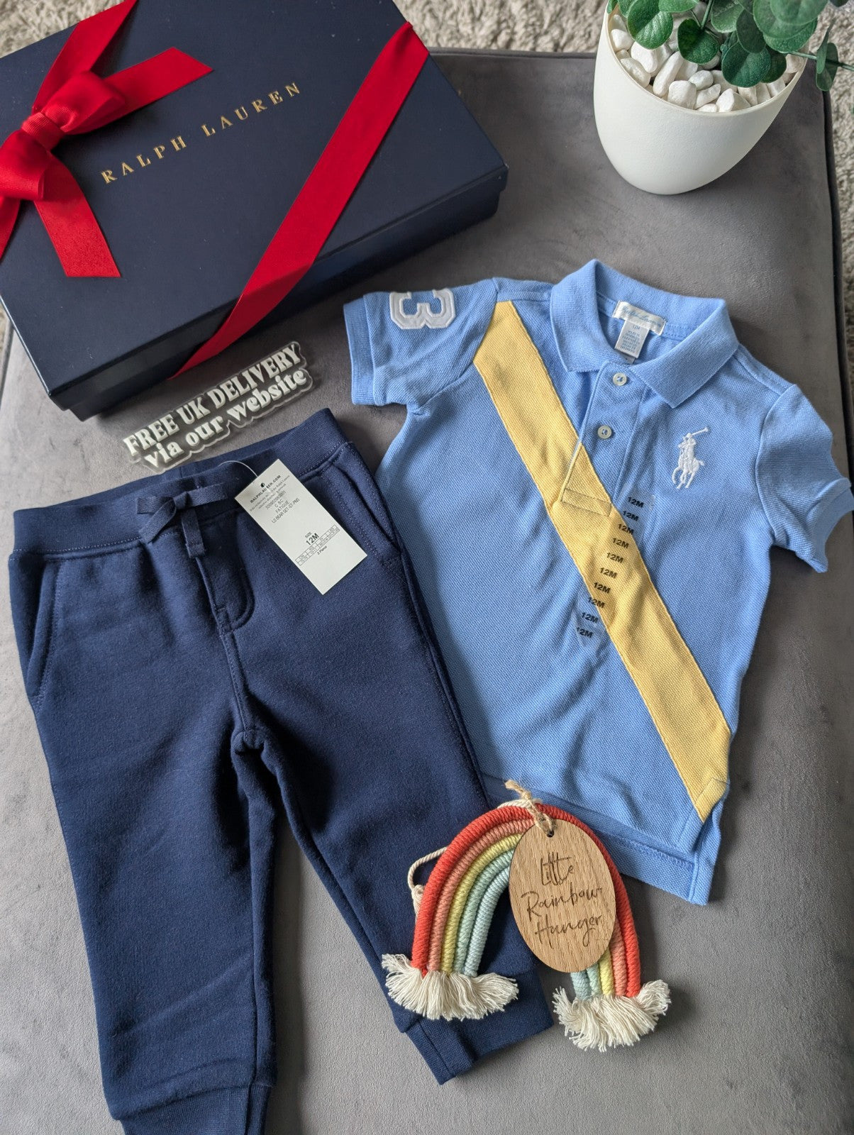 New Ralph Lauren baby boys Navy Blue Polo Jogger Set Tracksuit 12m Smart Casual