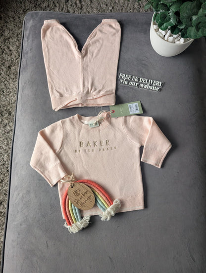 New Ted Baker Baby Girl Legging Top Outfit Set Gift Frill 3-6m Pink Knit Cute