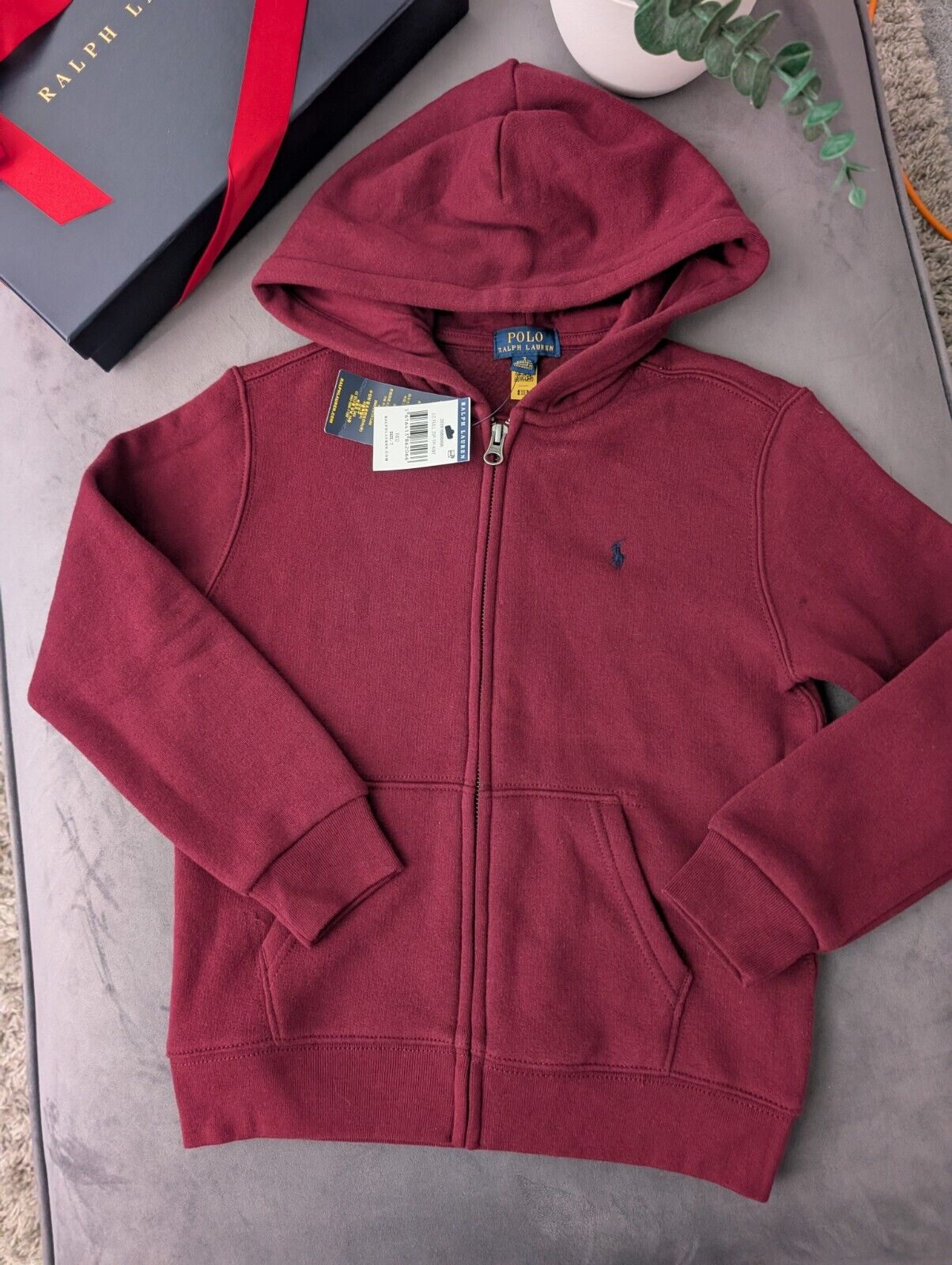 New Ralph Lauren Burgundy Film Zip Unisex Hoodie Size Kids 6-7 Yrs Gift Jumper